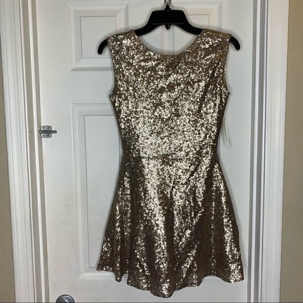 TOBI Glitter Gold Sequin Party Dress Open Back